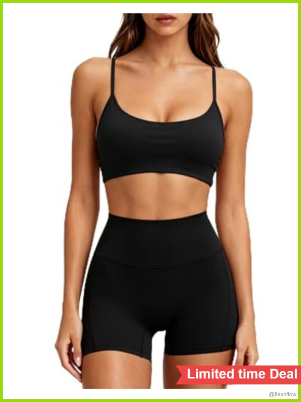2 Piece Workout Set Padded Sports Bra & Bike Shorts Nylon Elastane